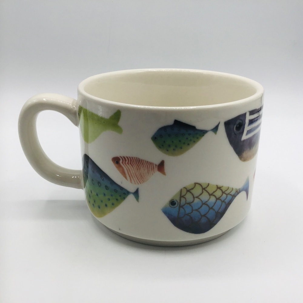 Dei Coffee Mug Tea Fish Stacking Replacement White Multicolor Beach Ocean